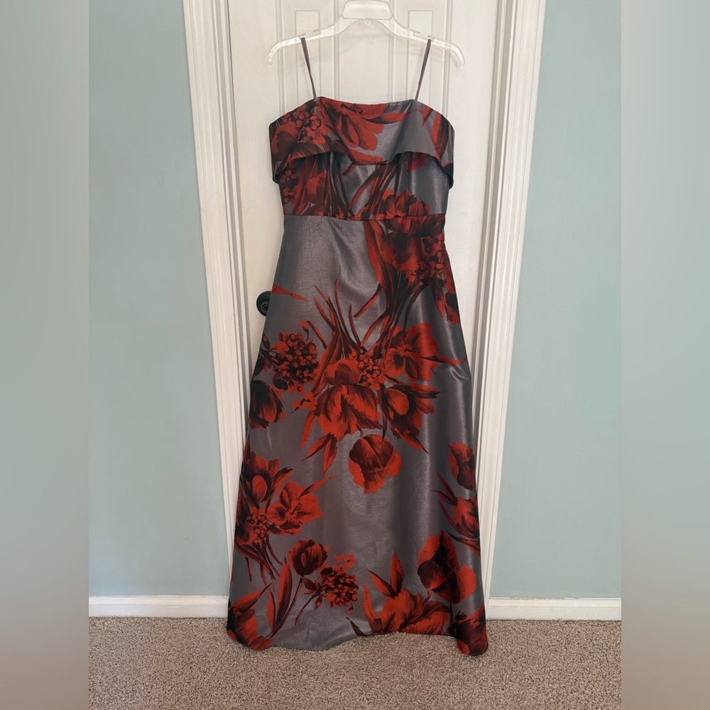 Aidan Mattox Floral Jacquard Strapless Sleeveless Popover Bodice Gown - Picture 3 of 5